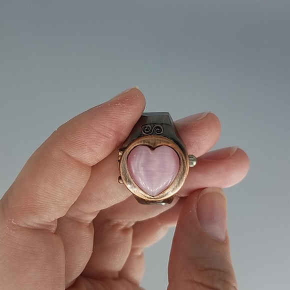 Pink Heart Rose Gold Metaltone Ring Watch - Picture 9 of 11